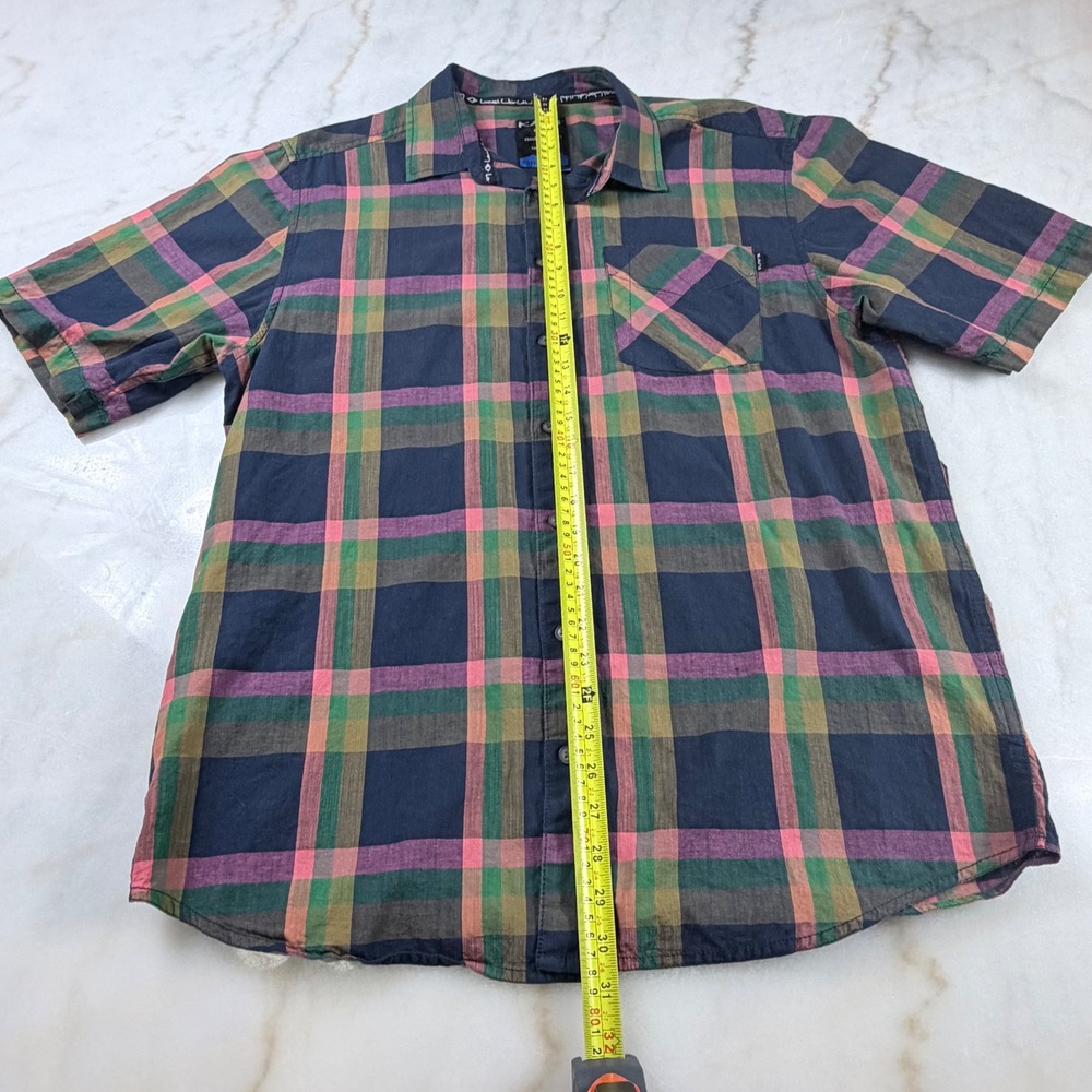 Kavu Mens XL Short Sleeve Button Down Shirt Blue Casual Plaid Pocket 100% Cotton - Picture 6 of 8